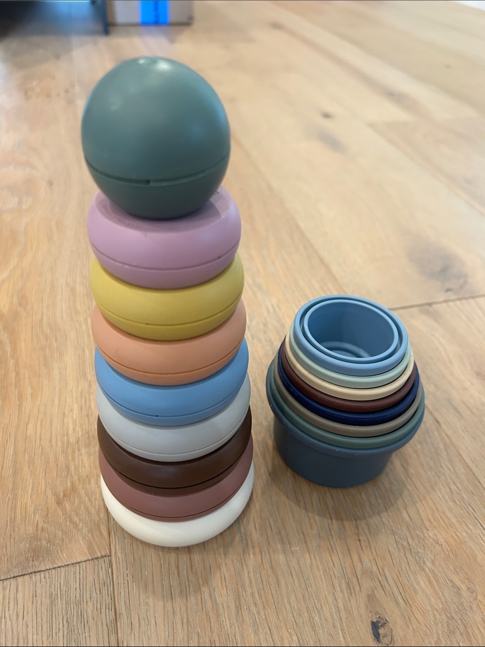 Mushie Stacking Rings and Nesting Cups Toy - Multicolor Pastel